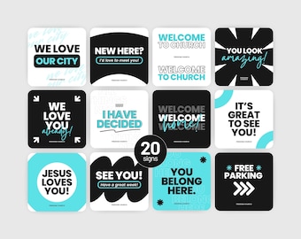 Modern Church Welcome Signs Templates, Sunday Greeter Handheld Pop Signs (Canva Editable, Digital Download)
