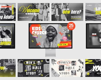 Modern Church Announcement Slide Templates, Urban Church Presentation Slides, Sunday Pre-Service Slides, Bible Study (Digital Download)