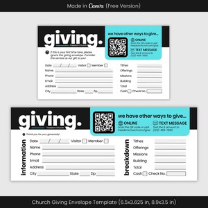 Plantilla moderna de Canva para sobres de ofrendas para iglesias, sobre estético para diezmos y ofrendas, detalles para ofrendas en el servicio dominical, otras formas de donar