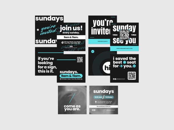 Modern Church Invitation Templates, Creative Sunday Invite Cards, Evangelism (Canva Editable, Digital Download)