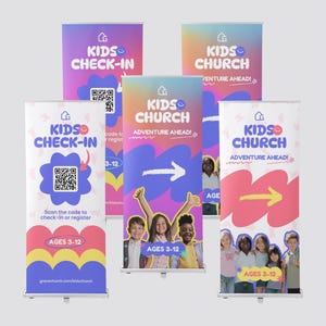 Modern Kids Church Retractable Banner Template, Kids Ministry Pop-up Banner, Kids Ministry Check-In Banner, VBS, Sunday School