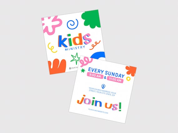 Kids Ministry Invite Card Template, Fun Modern Kids Church Invitation, Children’s Ministry Sunday Service
