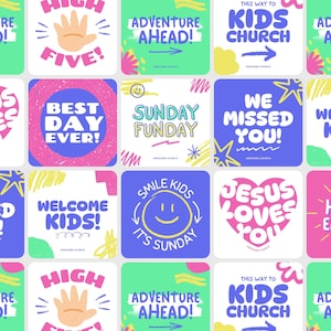 Kids Church Welcome Signs Templates: Vibrant Pop Signs (Digital Download)
