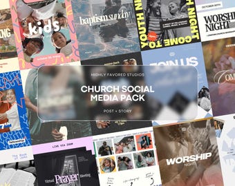 Modern Church Social Media Templates, Sunday Services, Youth Ministry, Baptism Sunday, Kids Church, Prayer Meeting