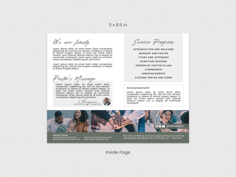 Sunday Church Bulletin Template, Church Service Program (digital ...