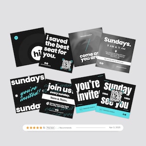 Modern Church Invitation Templates: Creative Sunday Invite Cards (Digital Download)