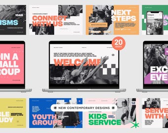 Contemporary Church Presentation Slide Templates, Sunday Pre-Service Slides, Church Loop Slides, Event Announcements (Digital Download)
