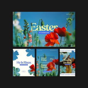 Gráficos florales modernos de Pascua, eventos religiosos estéticos de Pascua 2026 (Canva Pro editable)