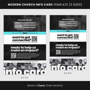 Moderne Kirche Info Card Canva Vorlage, Besucherinformationskarte, Sonntagsgottesdienst-Verbindungskarte, QR-Code-Giving-Karte, Kirchgottesdienstzeiten