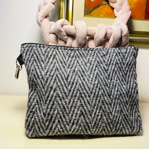Pochette in Tessuto Lana  Chevron Beauty Case Handmade Borsa Piccola Fatta a Mano in Italia lana angora
