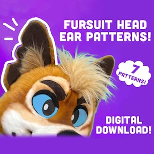 7 Fursuit head EAR Pattern DIY PDF digital download template for mascot, costume, cosplay. Dog, cat, ferret, base, templates for furry ears