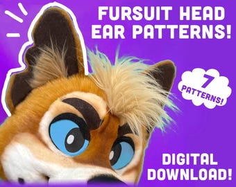 7 Fursuit head EAR Pattern DIY PDF digital download template for mascot, costume, cosplay. Dog, cat, ferret, base, templates for furry ears