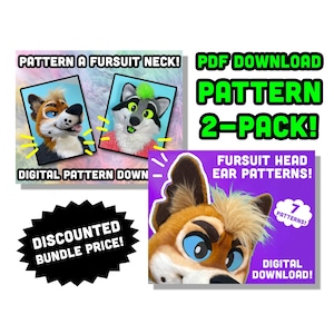 Fursuit Neck and Ears for Head Making Pattern Bundle DIY PDF digital download template for mascot, costume, cosplay, furry