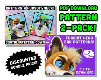 Fursuit Neck and Ears for Head Making Pattern Bundle DIY PDF digital download template for mascot, costume, cosplay, furry