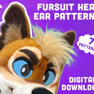 7 Fursuit head EAR Pattern DIY PDF digital download template for mascot, costume, cosplay. Dog, cat, ferret, base, templates for furry ears