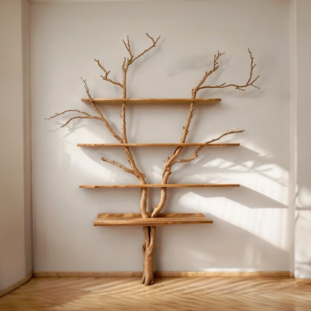 Tree Branch Bookshelf Standing Corner Shelf Solid Wood Live Edge ...
