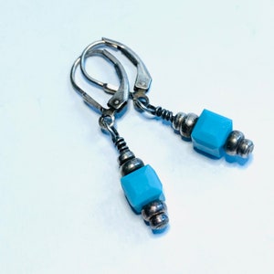 Turquoise Austrian crystal Cube Earrings