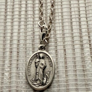 Sterling Silver Bracelet with Double-Sided Saint Medal – St. Martha & St. Mary Magdalene – 7.25”