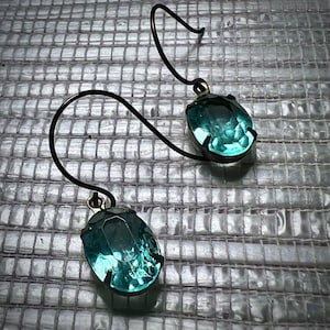 Aquamarine glass short dangle earrings