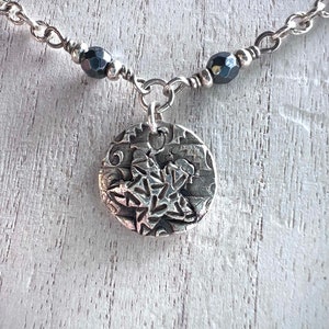 Handcrafted Fine Silver Pendant Necklace with ebony crystals