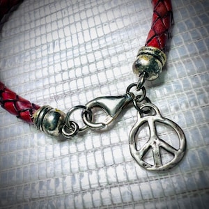 Peace - Braided Leather and Sterling charm bracelet