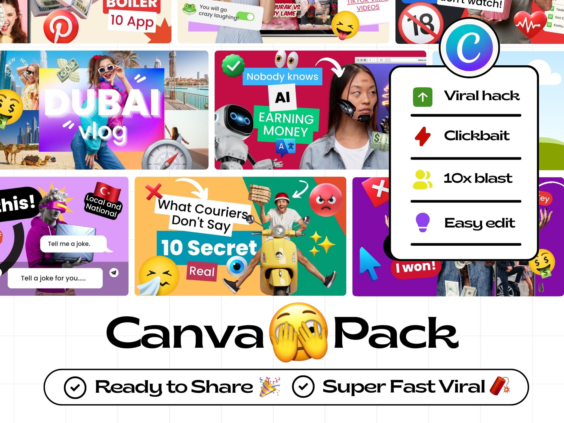 Viral Thumbnails Canva Pack Easy Clickbait Design Get