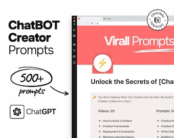 Chatbot Creator Bonanza: 500+ Notion Prompts, Supercharge Your ChatGPT/Gemini/Claude Bots, Instant Download, SERP-Focused