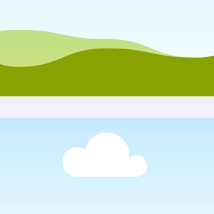 May include: A green grassy hill with a blue sky and white clouds above.