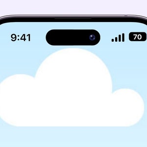 May include: A smartphone screen displaying a white cloud icon on a light blue background. The time is 9:41 and the battery is at 70%.