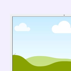 May include: A digital illustration of a green grassy hill with a white sheep standing on top. The sky is blue with two white clouds.