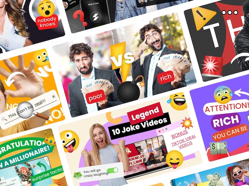 YouTube thumbnail template pack. 50+ designs, various niches, Canva drag-and-drop customization, built for clicks.