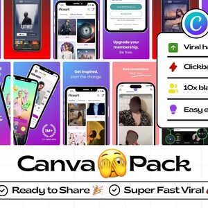 "Viral App Store Images, Get More Downloads, Canva Templates, Stand Out in Search, Professional Design, Time-Saving, User-Friendly"