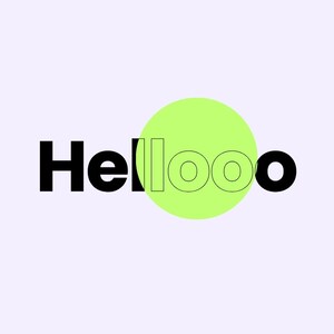 Peut inclure: Un design graphique avec le mot "Helllooo" en texte noir avec un cercle vert derrière la partie "llooo" du mot.