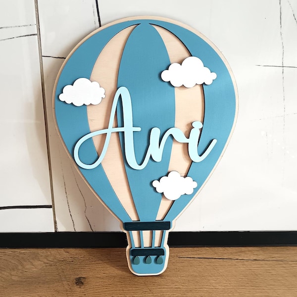 Hot Air Balloon Custom Sign, Wood Name Sign: Nursery Decor, Baby Shower Gift