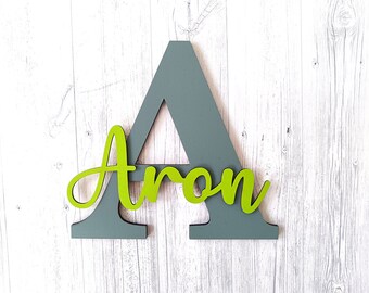 Letrero de madera personalizado con iniciales: Decoración para guardería, Arte para la habitación de los niños