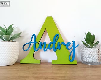 Custom Wood Name Sign: Nursery Decor, Monogram Letter