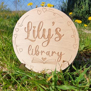 Library Sign, Personalized Wood Sign, Gift for Book Lover, Bookshelf Sign, Bookish Room Decor, Book Nook Sign, Custom Wooden Library Sign