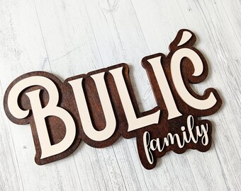 Letrero de madera personalizado con el nombre de la familia: Arte de pared de madera en capas