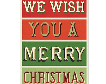 We Wish You A Merry Christmas Holiday Greeting Card by Cavallini to Mail or for Framing, Collage, Scrapbooking, Paper Arts and MORE PSS 4469