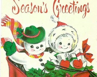 Snowmen in a Sleigh Postcard by Cavallini to Mail or to Frame, Book Making, Collage, Scrapbooking, Paper Arts PSS 5696