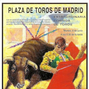Vintage Bullfighter Jose M. Manzanares Poster Postcard Plaza de Toros de Madrid to Mail, Frame or for Journal, Collage, Scrapbook PSS 5252