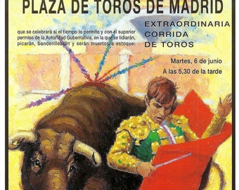 Vintage Bullfighter Jose M. Manzanares Poster Postcard Plaza de Toros de Madrid to Mail, Frame or for Journal, Collage, Scrapbook PSS 5252