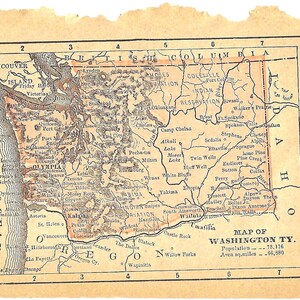 Vintage 1903 Washington Map Book Page für Junk Journals, Collage, Mixed Media, Paper Arts oder Decoupage PSS 6045