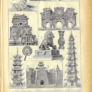 Chinesische Kunst eine seltene antike Buchseite Illustration von 1926 Französisch Wörterbuch, Französische Kunst Chinois PSS 5392
