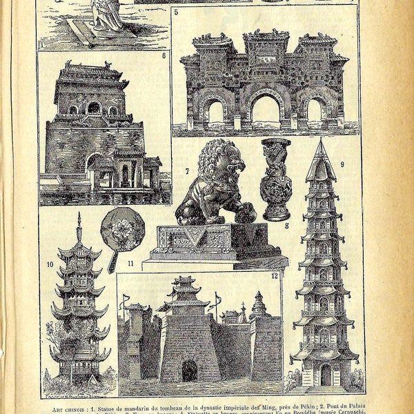 Chinese Art a Rare Antique Book Page Illustration from 1926 French Dictionary, French Art Chinois  PSS 5392