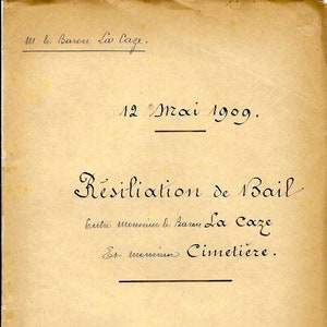 May 12, 1909 French Notary Legal Document Cover Page, 1 Page Vintage French Calligraphy, Antique French Script Document Page PSS 5122