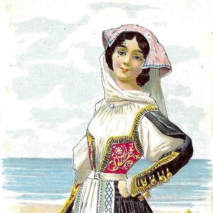 Vintage French Female in Folk Costume Postcard for Framing, Book Making, Junk Journals, Collage, Scrapbooking and Paper Crafts PSS 5996