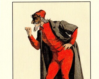 Italian Commedia dell’Arte Pantalone 5x7 Art Print – Vintage Theater Character Illustration for Wall Decor or Journaling