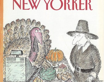 The New Yorker Magazine Cover Nov. 27, 1989 Pilgrim Grocery Shopping for Thanksgiving by Edward Koren to Frame or for Paper Arts PSS 4598