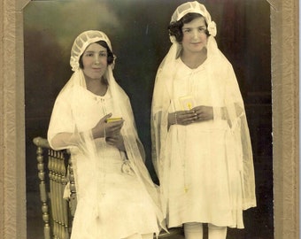 Two Young Females Vintage 1920's Confirmation, First Communion Photograph by Sandino of San Francisco  PSS 5235